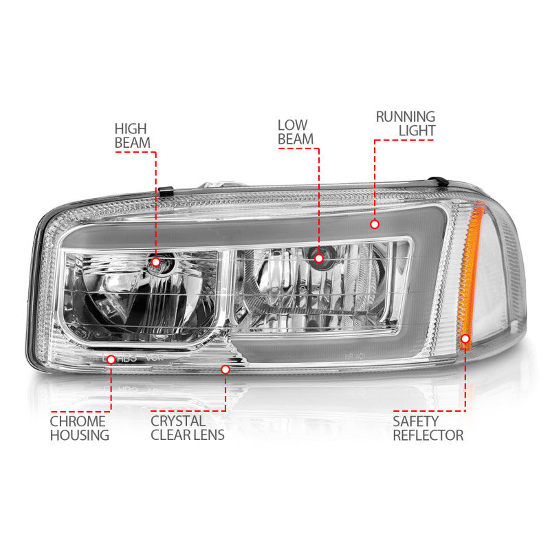 ANZO 111523 Anzo 99-17 GMC Sierra/Denali Headlights Chrome Amber (w/C Light Bars)