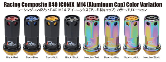 Project Kics WRIA14NK 14X1.50 Neochrome R40 Iconix Lug Nuts (Black Cap) - 20 Pcs