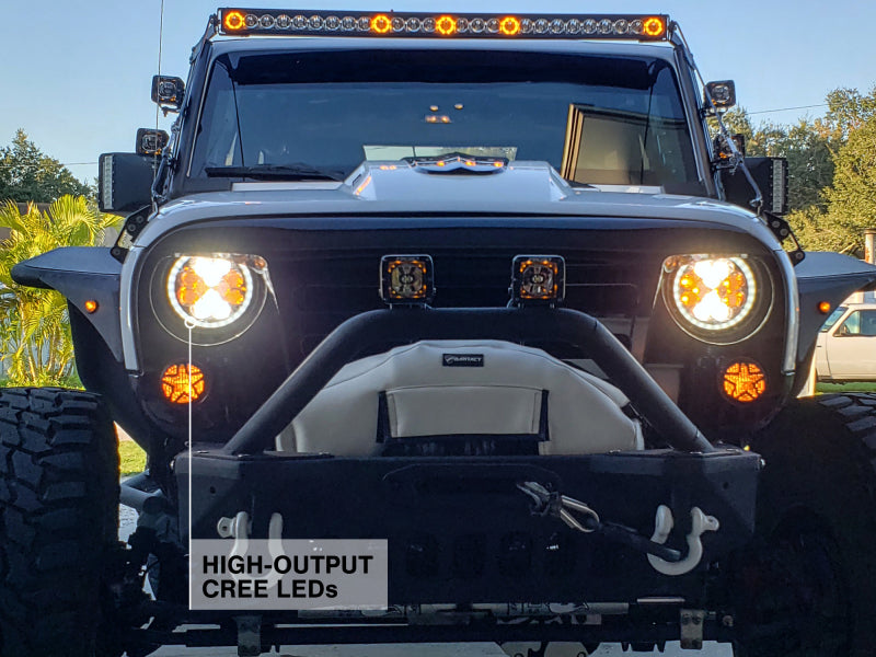 Raxiom J108047 97-18 Jeep Wrangler TJ/JK Axial Spider LED Headlight w/ Amber DRL- Chrome Hsng (Clear Lens)