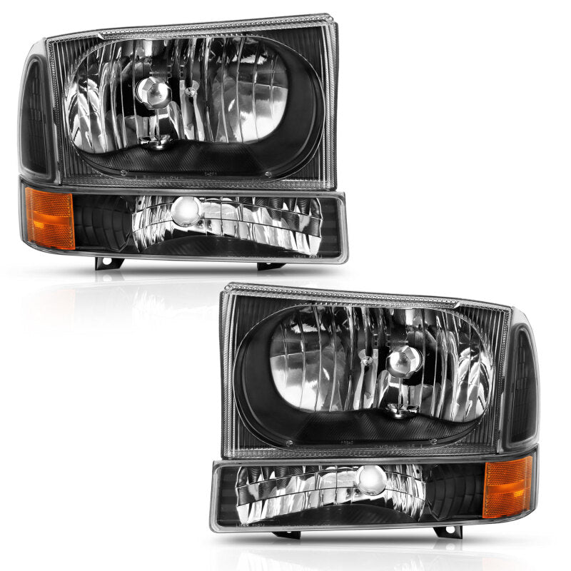 ANZO 111457 2000-2004 Ford Excursion Crystal Headlight w/ Corner Light Black Amber (w/o Bulb)