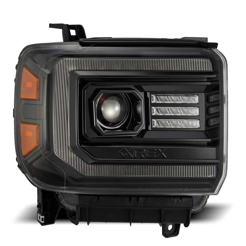AlphaRex 880614 14-18 GMC Sierra LUXX LED Proj Headlights Plnk Style Alpha Blk w/Activ Light/Seq Signal/DRL