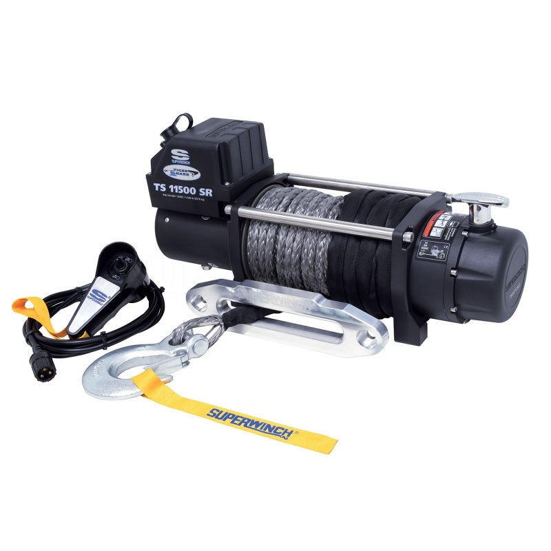 Superwinch 1511201 11500 LBS 12V DC 3/8in x 80ft Synthetic Rope Tiger Shark 11500 Winch