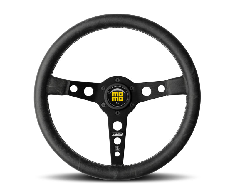 MOMO PRH35BK2B Momo Prototip Heritage Steering Wheel 350 mm - Black Leather/White Stitch/Black Spokes