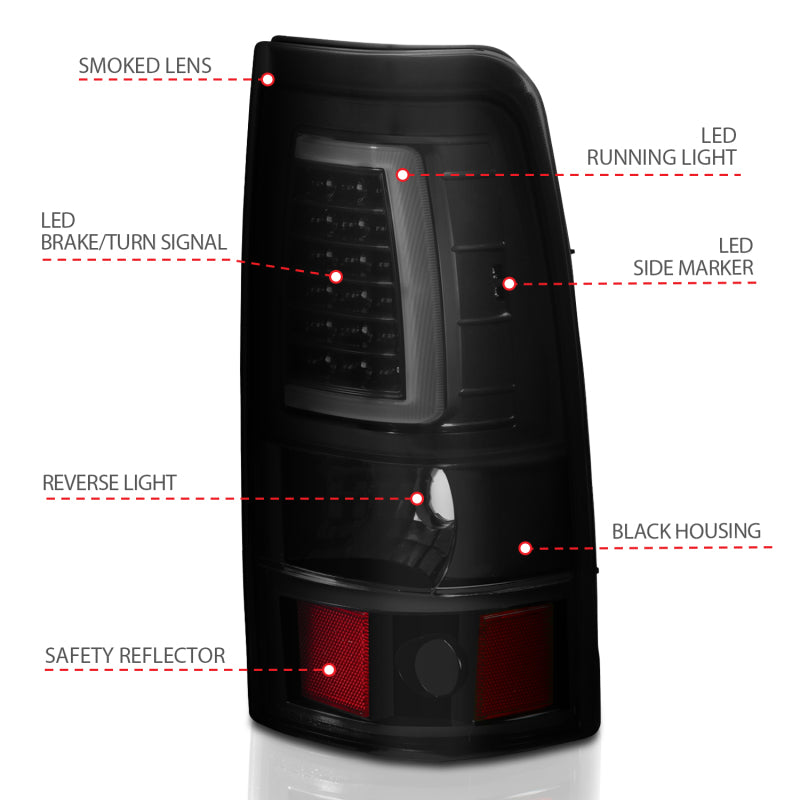ANZO 311334 2003-2006 Chevy Silverado 1500 LED Taillights Plank Style Black w/Smoke Lens