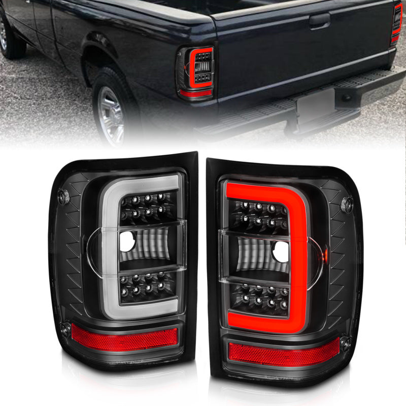 ANZO 311390 2001-2011 Ford Ranger LED Tail Lights w/ Light Bar Black Housing Clear Lens
