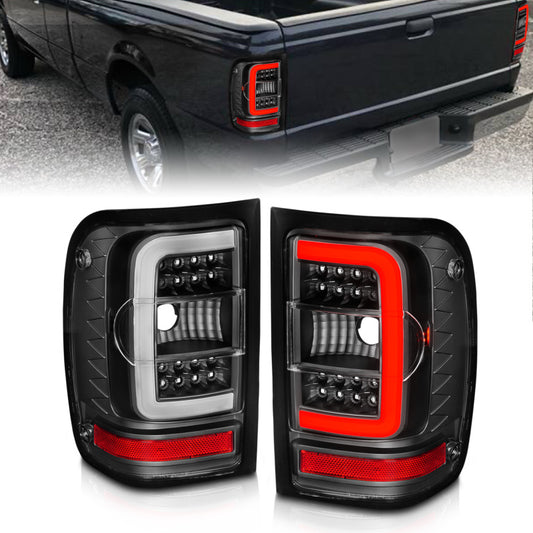 ANZO 311390 2001-2011 Ford Ranger LED Tail Lights w/ Light Bar Black Housing Clear Lens
