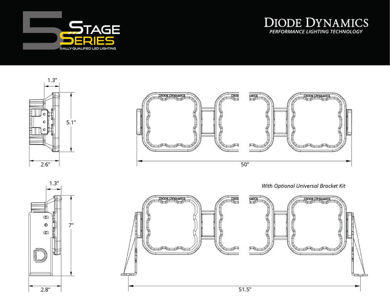 Diode Dynamics DD7248 SS5 Pro Universal CrossLink 8-Pod Lightbar - White Combo