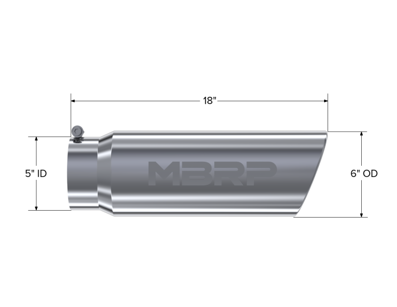 MBRP T5125 Universal Tip 6in OD Angled Rolled End 5in Inlet 18in Lgth T304 Exhaust