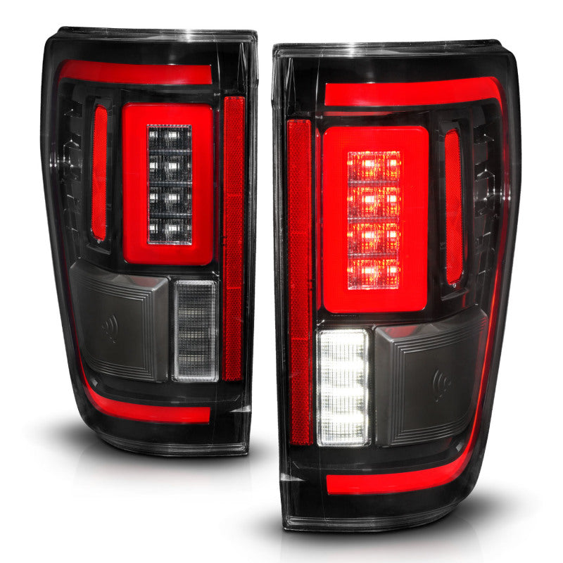 ANZO 311473 21-23 Ford F-150 LED Taillights Seq. Signal w/BLIS Cover - Black Housing