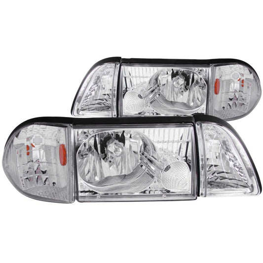 ANZO 121195 1987-1993 Ford Mustang Crystal Headlights Chrome w/ Corner Lights 2pc
