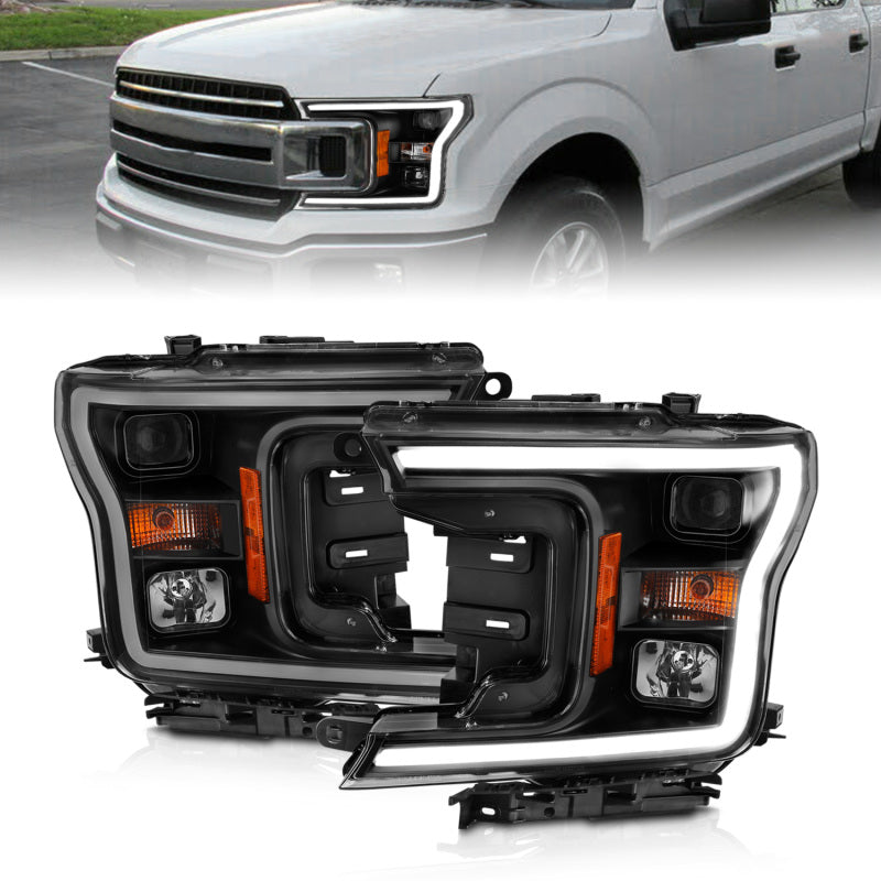 ANZO 111467 2018-2019 Ford F-150 Projector Plank Style H.L. Black Amber (Without Switchback)
