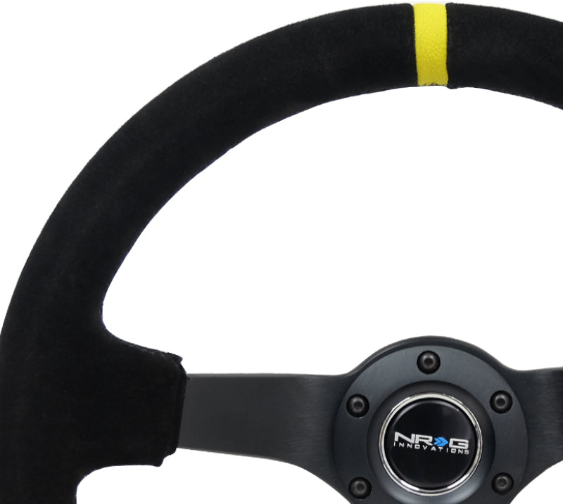 NRG RST-036MB-S-Y Reinforced Steering Wheel (350mm / 3in. Deep) Blk Suede/X-Stitch w/5mm Blk Spoke & Yellow CM