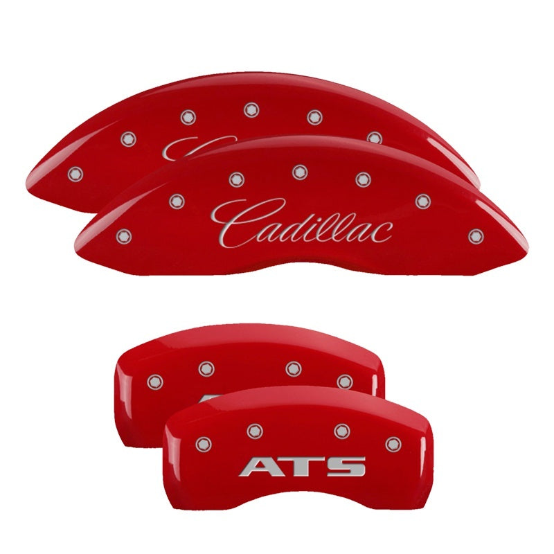 MGP 4 Caliper Covers Engraved Front Cadillac Engraved Rear ATS Red finish silver ch