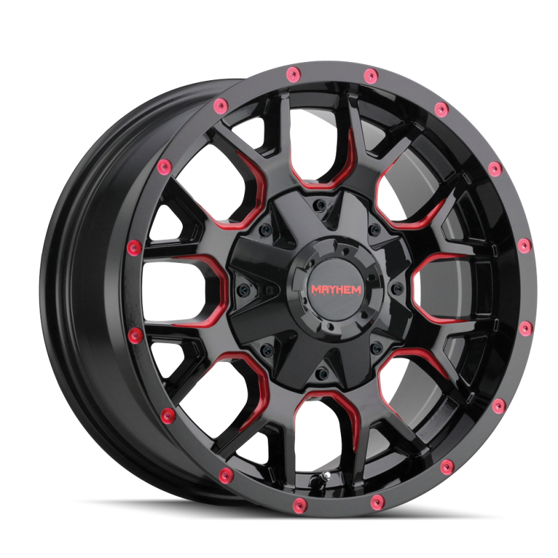 Mayhem 8015-2937BTR 8015 Warrior 20x9 / 6x135 BP / 0mm Offset / 106mm Hub Black w/ Prism Red Wheel