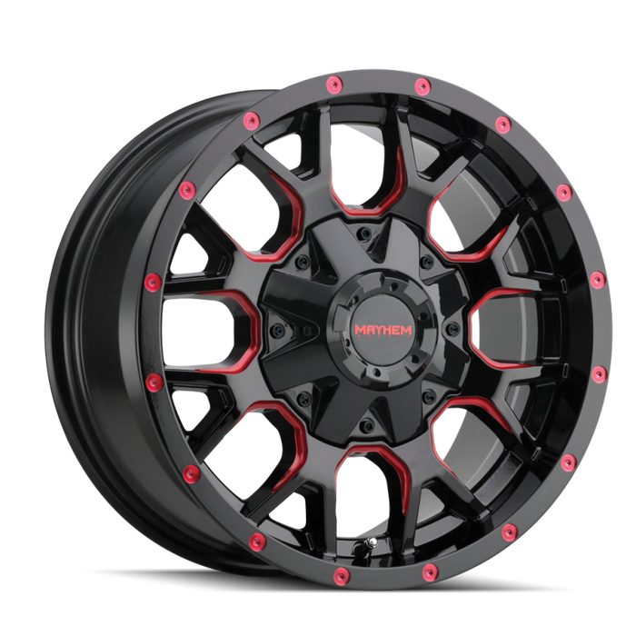 Mayhem 8015-7952BTR18 8015 Warrior 17x9 / 5x127 BP / 18mm Offset / 87mm Hub Black w/ Prism Red Wheel