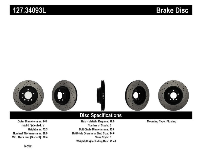 Stoptech 127.34093L StopTech 07-09 BMW 335 (E90/E92/E93) Slotted & Drilled Left Front Rotor