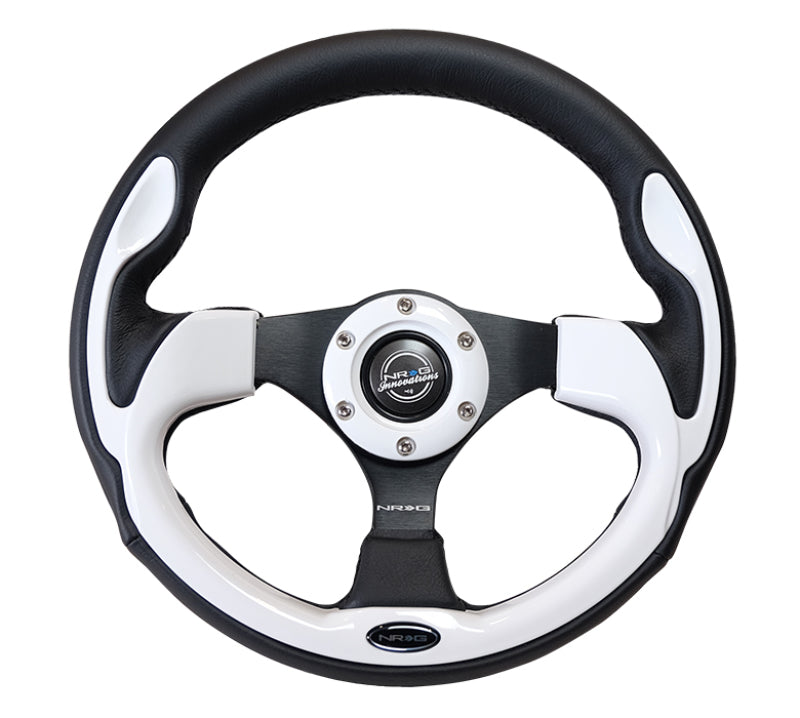NRG RST-001WT Reinforced Steering Wheel (320mm) Blk w/White Trim & 4mm 3-Spoke