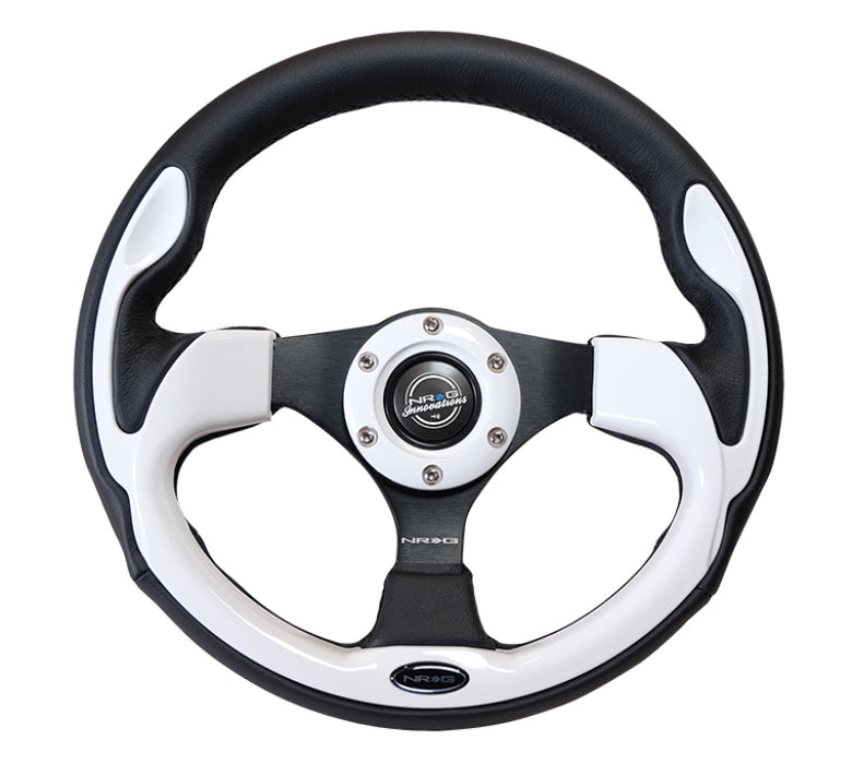NRG RST-001WT Reinforced Steering Wheel (320mm) Blk w/White Trim & 4mm 3-Spoke