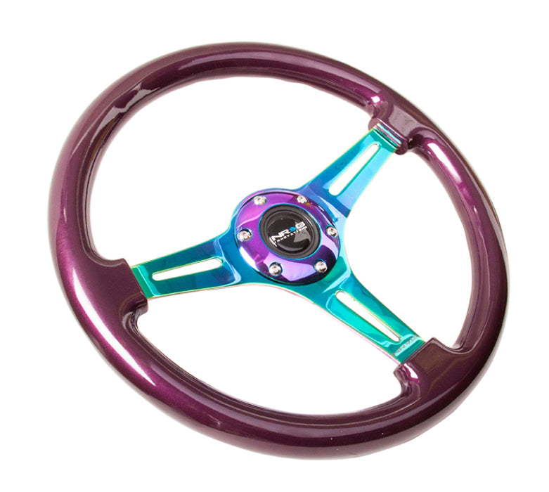 NRG ST-015MC-PP Classic Wood Grain Steering Wheel (350mm) Purple Pearl Paint w/Neochrome 3-Spoke Center