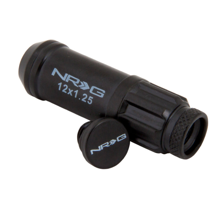NRG LN-LS710BK-21 700 Series M12 X 1.25 Steel Lug Nut w/Dust Cap Cover Set 21 Pc w/Locks & Lock Socket - Black