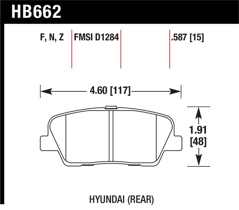 Hawk Performance HB662F.587 Hawk 10 Hyundai Genesis Coupe (w/o Brembo Breaks) HPS Street 15mm Rear Brake Pads