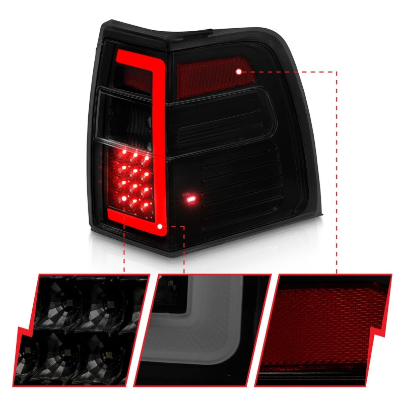 ANZO 311409 07-17 Ford Expedition LED Taillights w/ Light Bar Black Housing Smoke Lens
