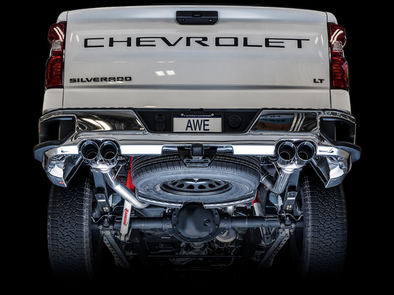 AWE Tuning 3015-42201 4th Gen GM 1500 5.3L 0FG Catback Split Rear Exit (w/ Bumper Cutouts) - Quad Chrome Tips