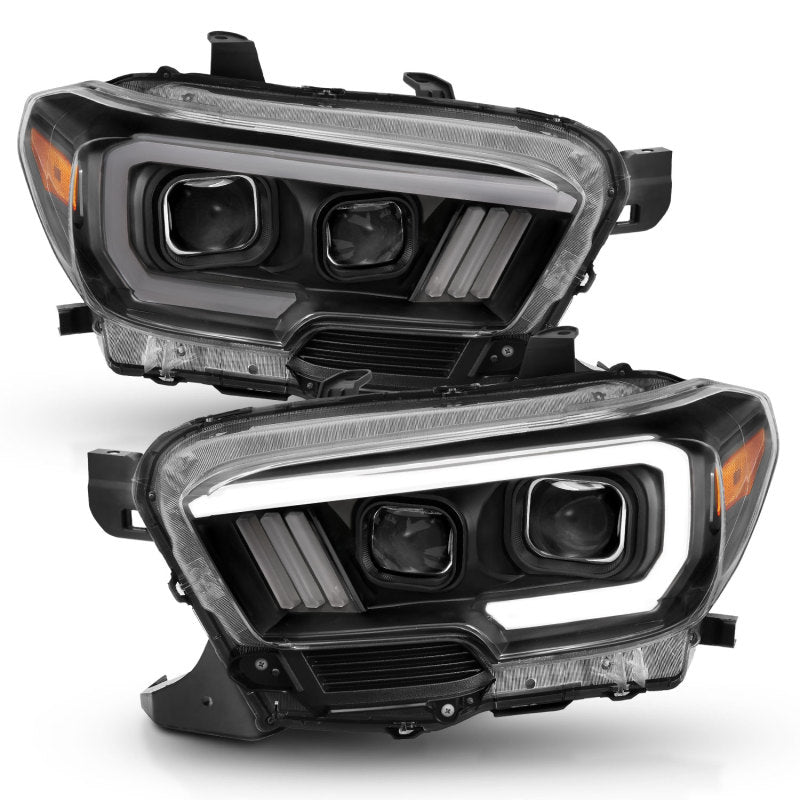 ANZO 111397 2016-2017 Toyota Tacoma Projector Headlights w/ Plank Style Switchback Black w/ Amber w/ DRL