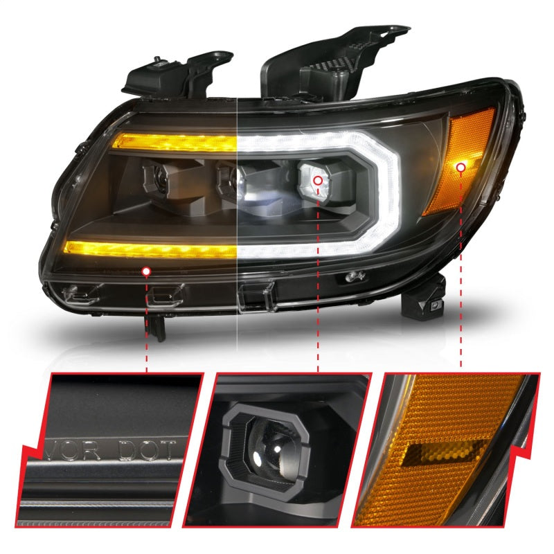 ANZO 111615 15-22 Chevrolet Colorado Full LED Projector Headlights w/ Initiation & Sequential - Black