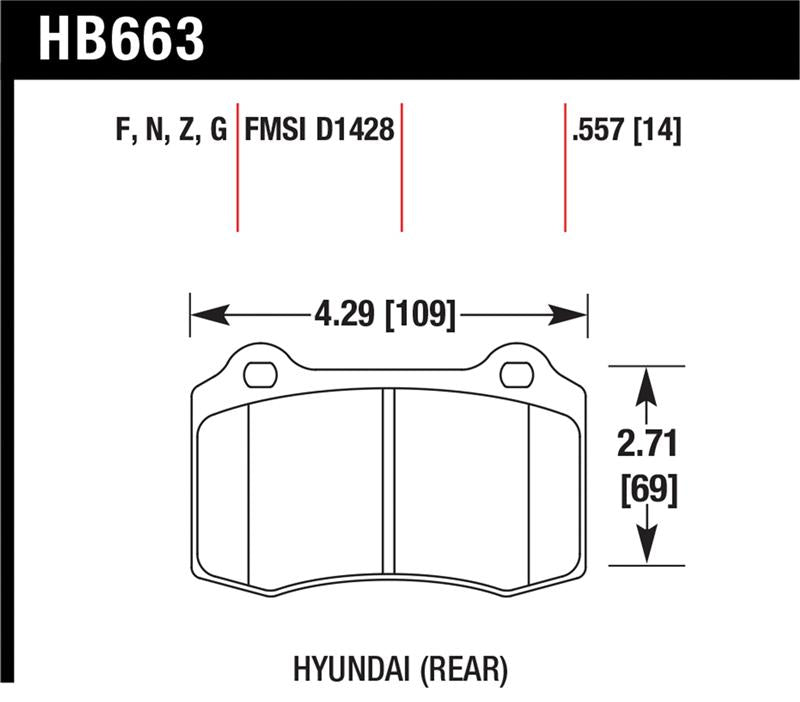 Hawk Performance HB663F.557 Hawk 10 Hyundai Genesis Coupe (Track w/ Brembo Breaks) HPS Street 14mm Rear Brake Pads