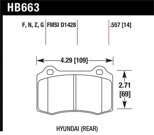 Hawk Performance HB663F.557 Hawk 10 Hyundai Genesis Coupe (Track w/ Brembo Breaks) HPS Street 14mm Rear Brake Pads