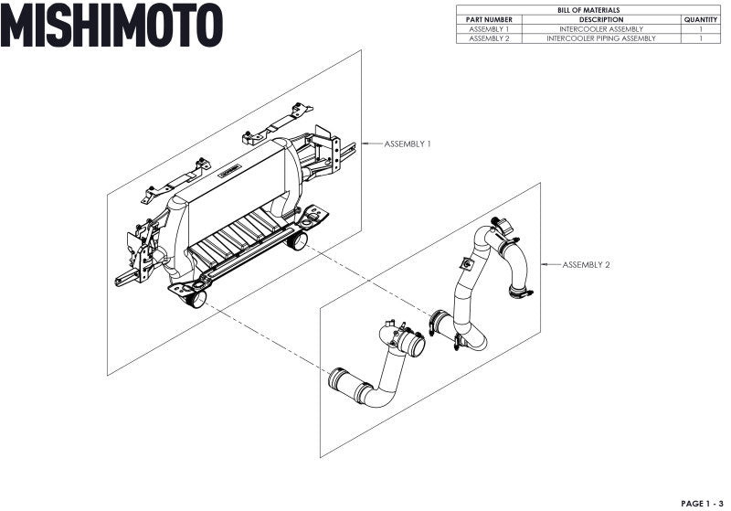 Mishimoto MMINT-BR23-21HKBKP 21+ Bronco 2.3L High Mount INT Kit BK Core P Pipes