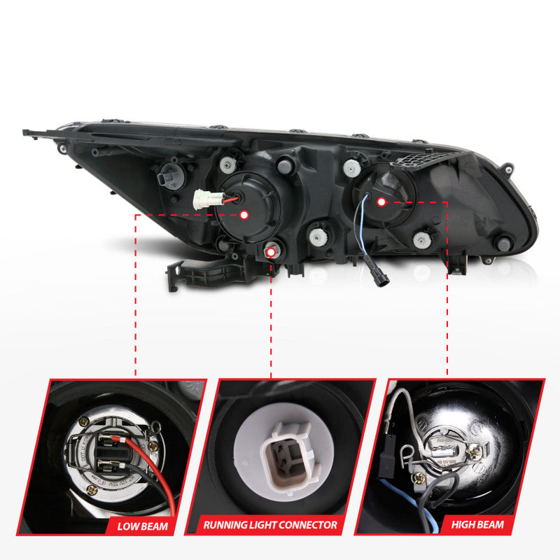 ANZO 121492 2013-2015 Honda Accord (4dr ONLY) Projector Headlights w/ U-Bar Black