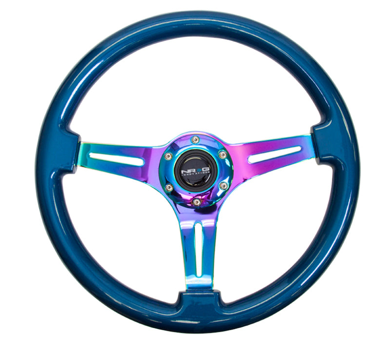 NRG ST-015MC-BL Classic Wood Grain Steering Wheel (350mm) Blue Pearl/Flake Paint w/Neochrome 3-Spoke Center