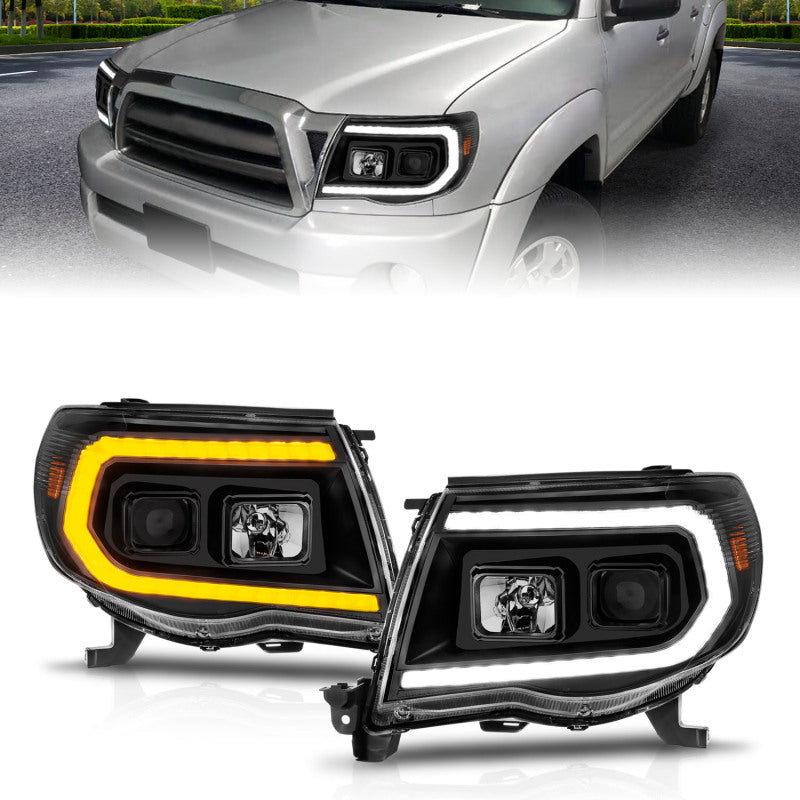 ANZO 111564 05-11 Toyota Tacoma Projector Headlights w/Light Bar Switchback Black Housing