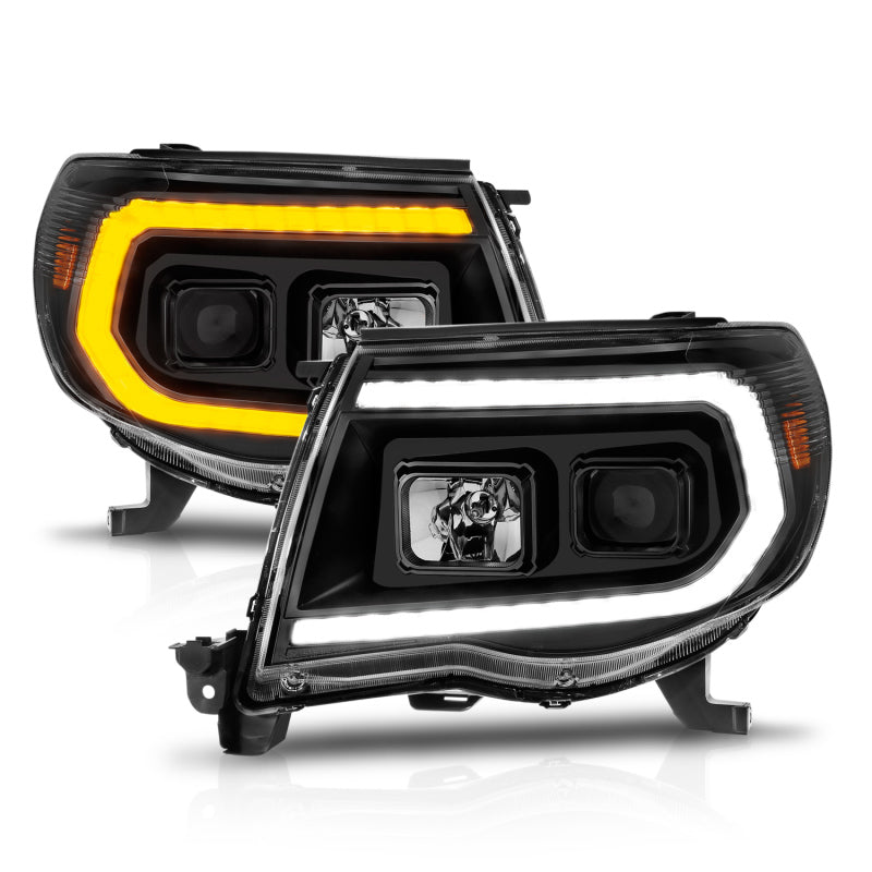 ANZO 111564 05-11 Toyota Tacoma Projector Headlights w/Light Bar Switchback Black Housing