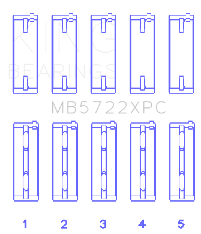King Engine Bearings MB5722XPCSTDX 2007+ Mitsubishi 4B11T EVO X Coated Performance Main Bearing Set - Size STDX