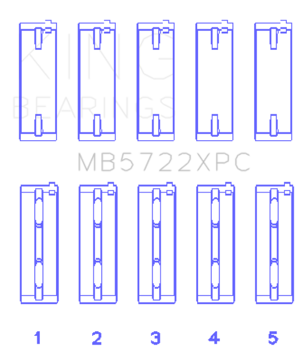 King Engine Bearings MB5722XPCSTDX 2007+ Mitsubishi 4B11T EVO X Coated Performance Main Bearing Set - Size STDX
