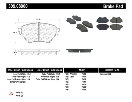 Stoptech 309.08900 StopTech Performance 01-05 Miata w/ Sport Suspension Front Brake Pads D890