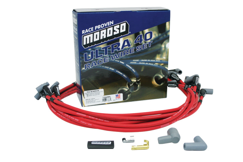Moroso 73686 Chevrolet Small Block Ignition Wire Set - Ultra 40 - Unsleeved - HEI - Under Header - Red