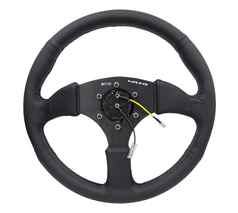 NRG RST-023MB-R Reinforced Steering Wheel (350mm / 2.5in. Deep) Blk Leather Comfort Grip w/5mm Matte Blk Spokes
