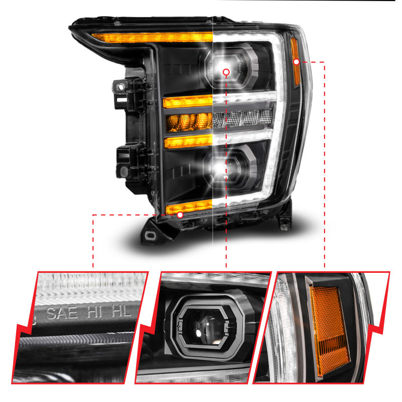 ANZO 111594-L 21-23 Ford F150 LED Projector Headlight w/Switchback+Sequential - Black (Driver Side Only)
