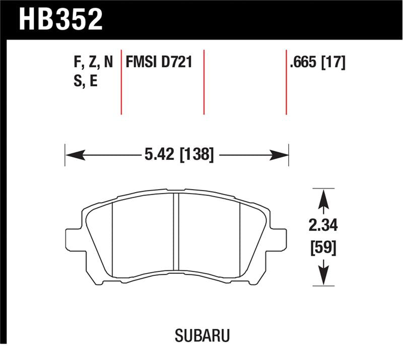 Hawk Performance HB352Z.665 Hawk 02-03 WRX / 98-01 Impreza / 97-02 Legacy 2.5L / 98-02 Forester 2.5L D721 Performance Ceramic St