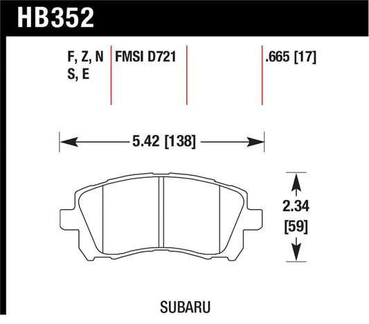Hawk Performance HB352Z.665 Hawk 02-03 WRX / 98-01 Impreza / 97-02 Legacy 2.5L / 98-02 Forester 2.5L D721 Performance Ceramic St