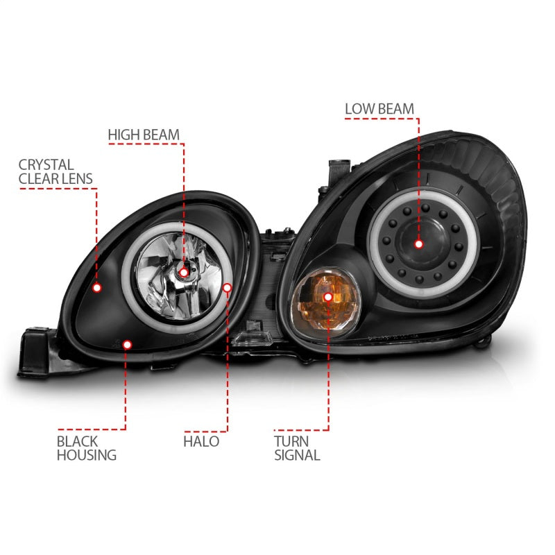 ANZO 121144 1998-2005 Lexus Gs300 Projector Headlights w/ Halo Black