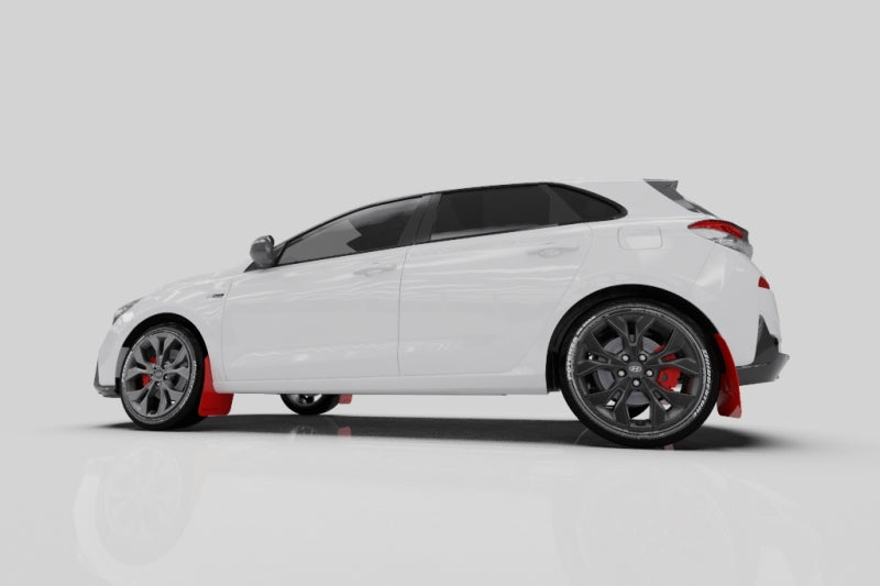 Rally Armor MF59-UR-BLK/WH 19-21 Hyundai Elantra GT N Line/i30 Black UR Mud Flap w/White Logo
