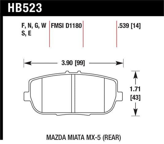 Hawk Performance HB523N.539 Hawk HP 06-10 Mazda Miata Mx-5 HP+ Street Rear Brake Pads