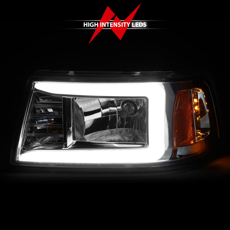 ANZO 111512 2001-2011 Ford Ranger Crystal Headlights w/ Light Bar Chrome Housing