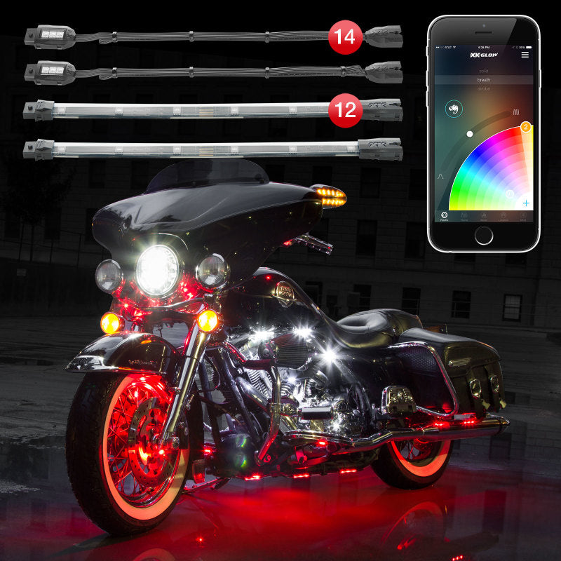 XKGLOW KS-MOTO-PRO XK Glow Strip Million Color XKCHROME ATV/Motorcycle LED Accent Light Kit (14xPod + 12x10In)