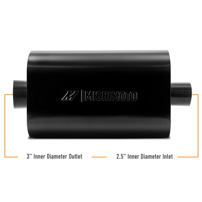 Mishimoto MMEXH-MF-AT-25CCBK Muffler with 2.5in Center Inlet/Outlet - Angled Tip - Black